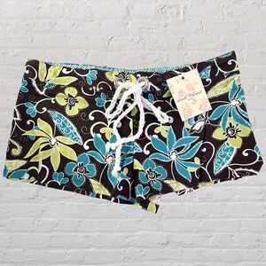 Derek Heart Floral Drawstring Baggies Shorty Shorts Size L Colorful‎ Lounge NWT